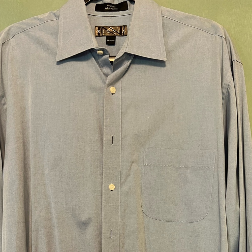 Signia Slate Grey Button Down Dress Shirt, 15 1/2, 34, nice sheen to it